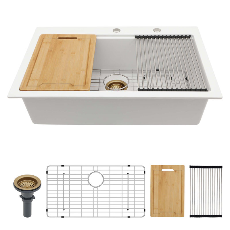 33x22" granite composite Drop-in kitchen sink, White