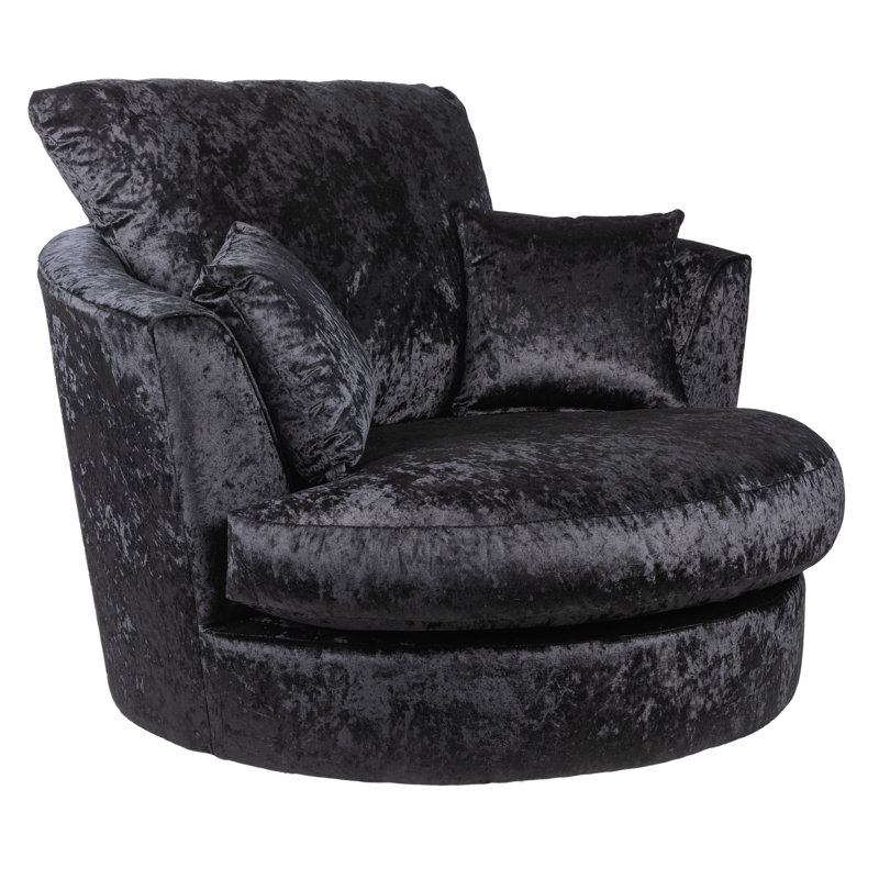 Romelia Velvet Swivel Barrel Chair, Black