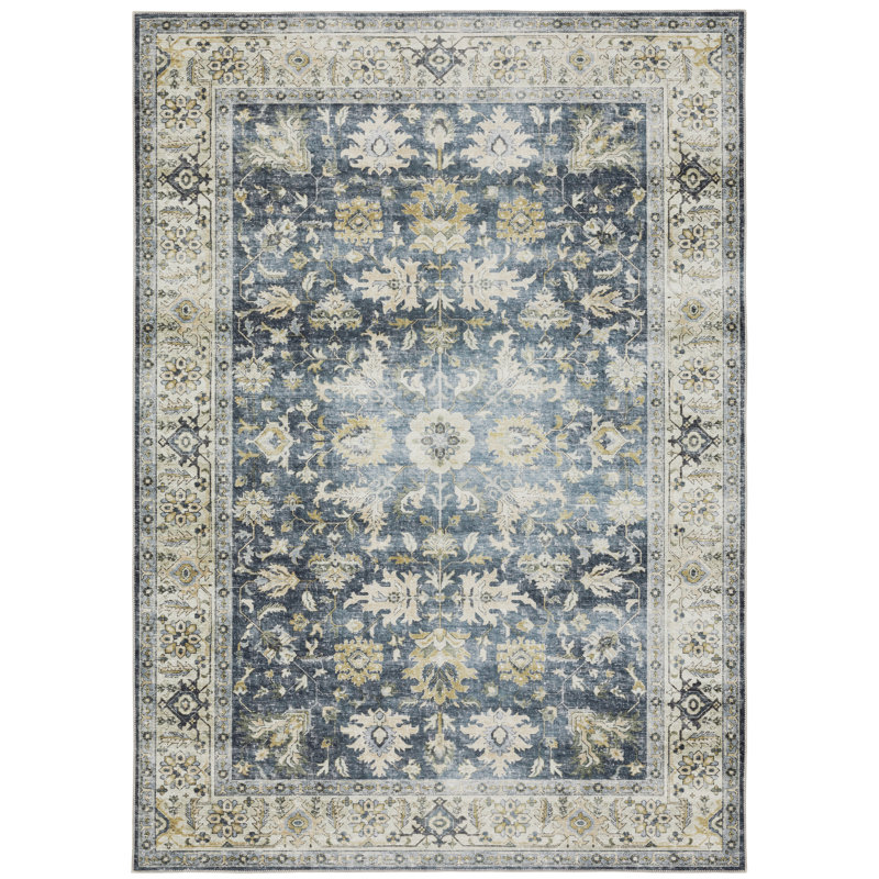 Tapis antidérapant gris / or / noir / ivoire Brodin, Rectangle 7 pi 6 po x 10 pi
