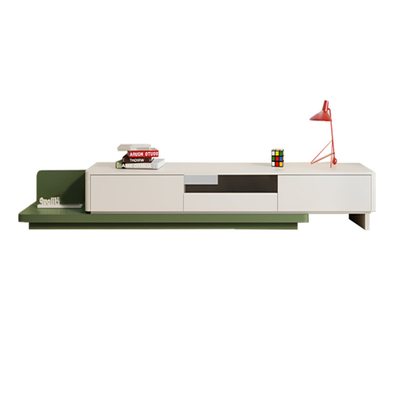 Meuble télé moderne en bois rétractable, H 15,75 po x L 78,74 po x l 15,75 po, Crème/vert