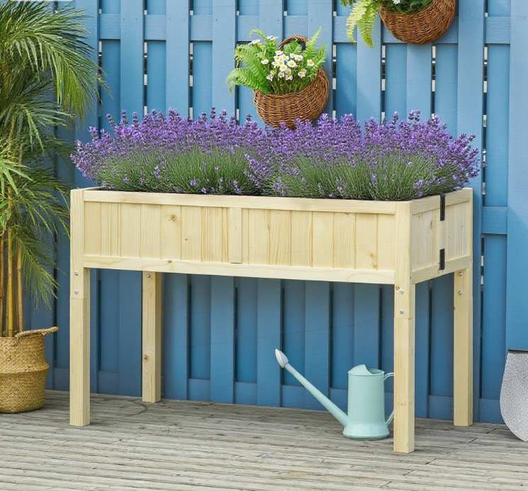 Garden Raised Bed with Elevated Wooden Planter Box, Durable Fir Wood Construction and Folding Design for Outdoor Use