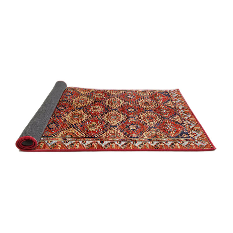 Tapis géométrique rouge / rouille / beige, Rond 8 pi