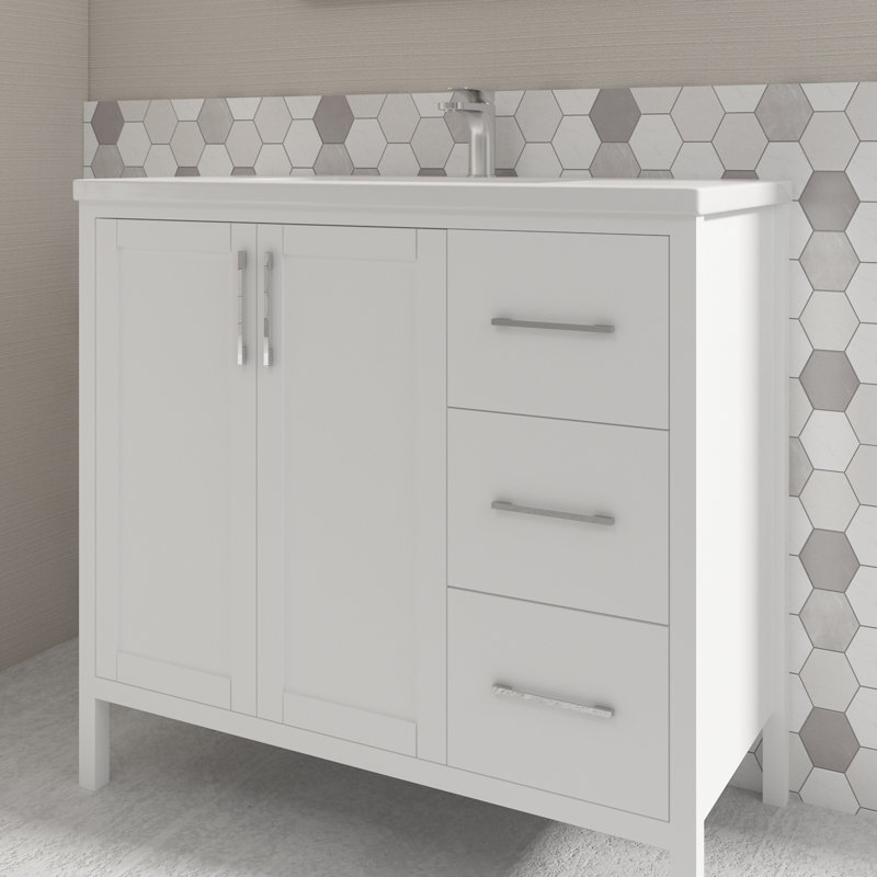 Lewey 36'' Single Bathroom Vanity with Ceramic Top, White