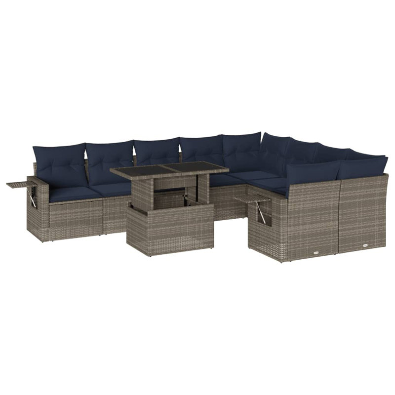  Ensemble de canapé de patio 10 pièces avec coussins en rotin de polyester gris, Gris, Marine