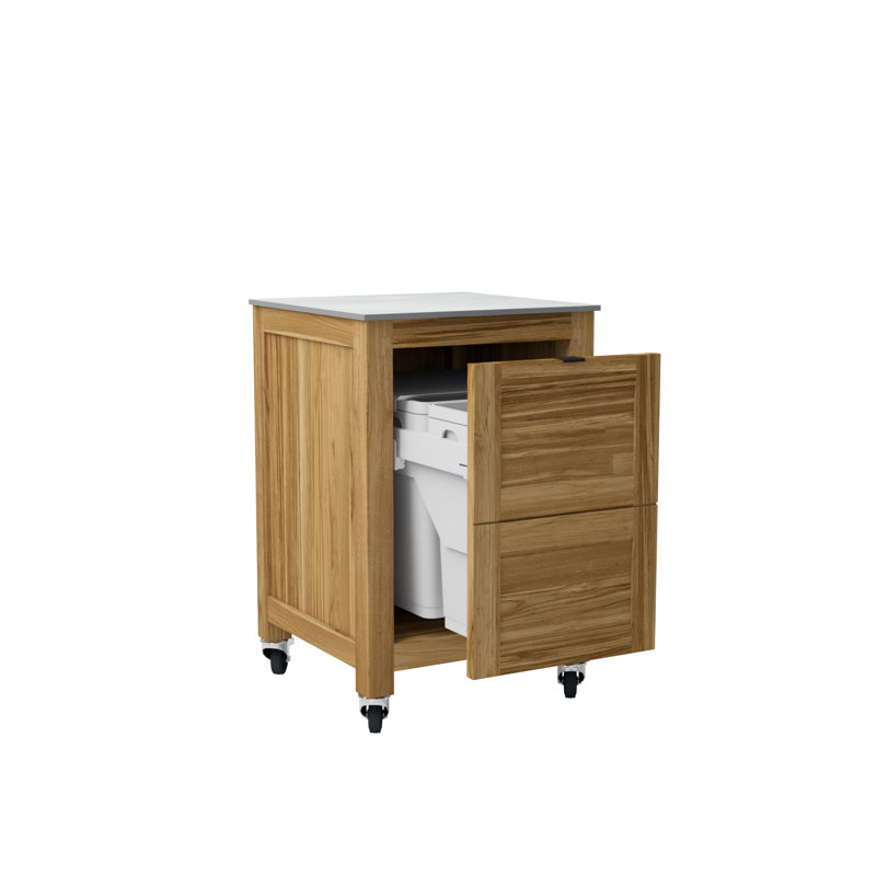 Armoire sur roulettes avec bac à déchets en céramique Fresco - Taupe