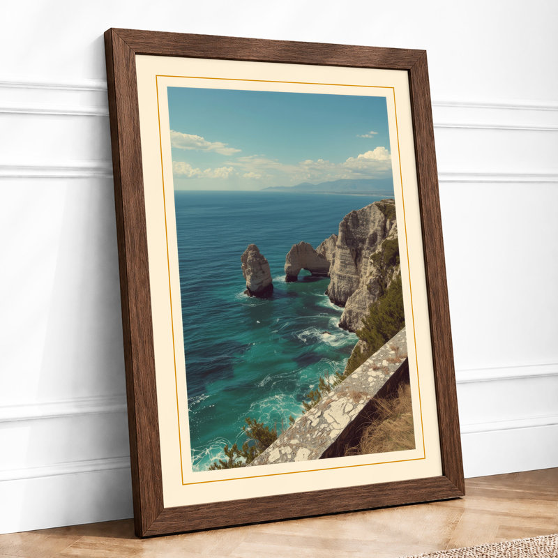 Cliff and Sea Coastal - Framed Print, A2 - 59.4 x 42.0 cm, Walnut