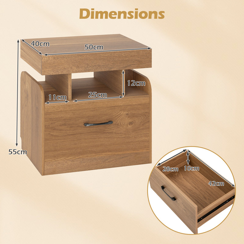 Nightstand Bedside Table With Drawer & Sliding Top Storage, Brown