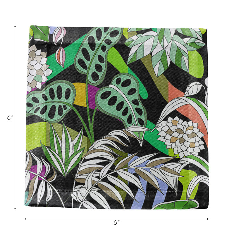 Sabi Jungle Cotton Sateen Cocktail Napkins, Black