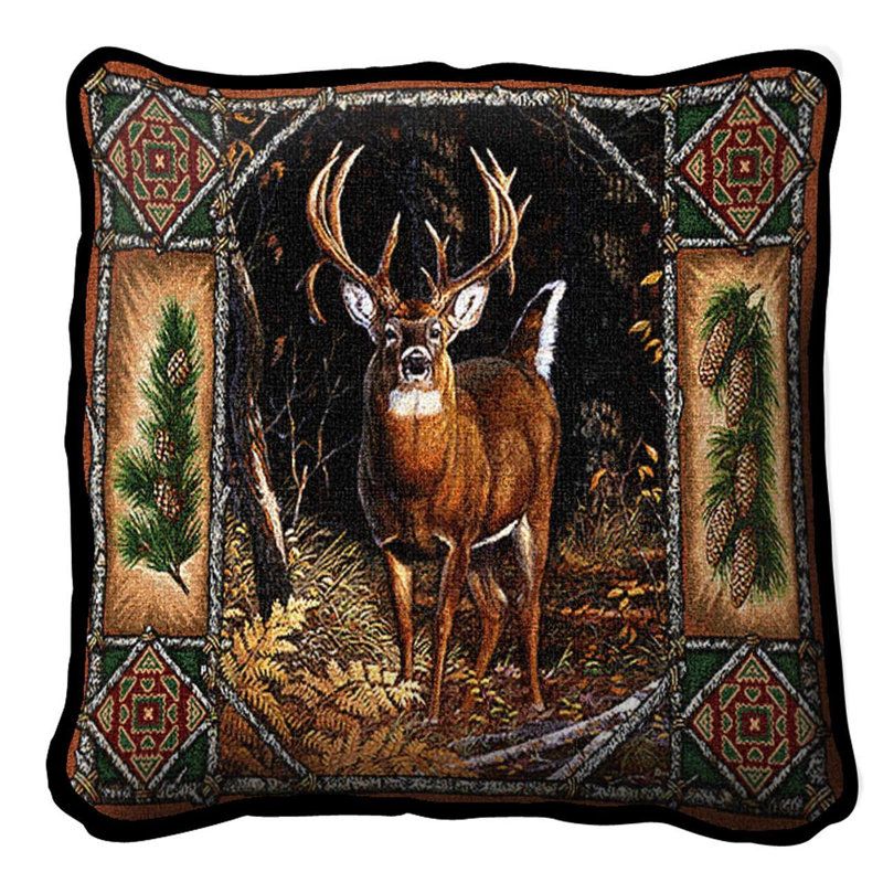 Pure Country Weavers Deer Lodge - Terry Doughty - Hand Finished Pillow Cover - Woven from Cotton - Made in the USA (17x17)