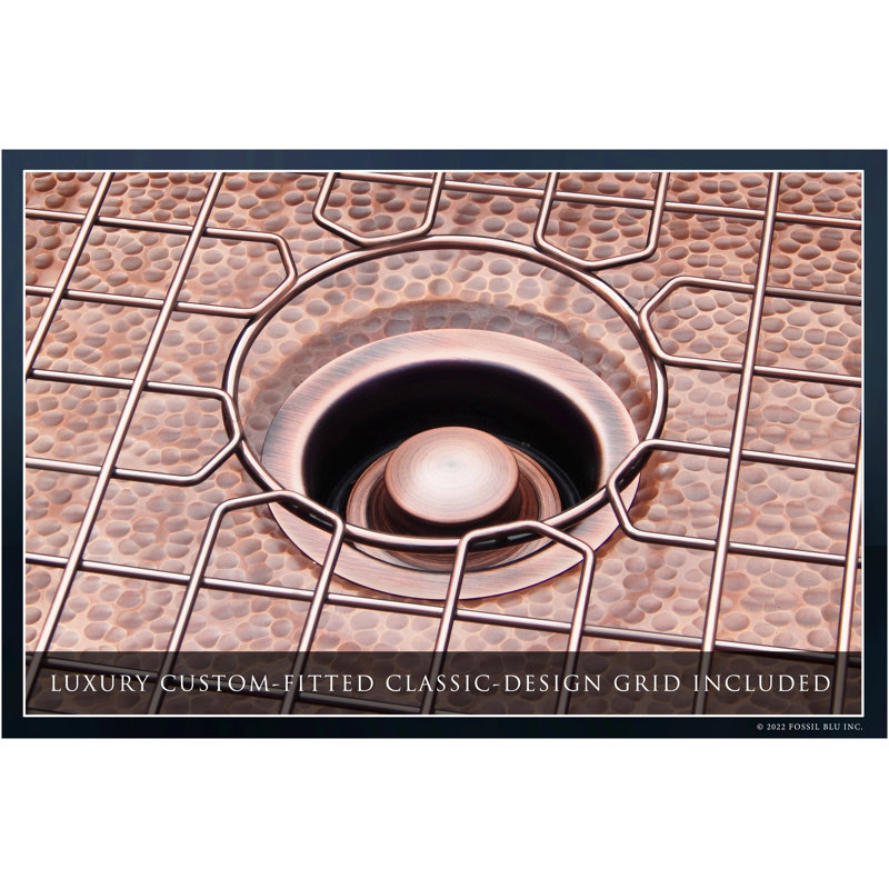Fossil Blu Luxury 18" 12-Gauge Hammered Copper Undermount/Drop-In Sink, Medium Patina, Incl Accs