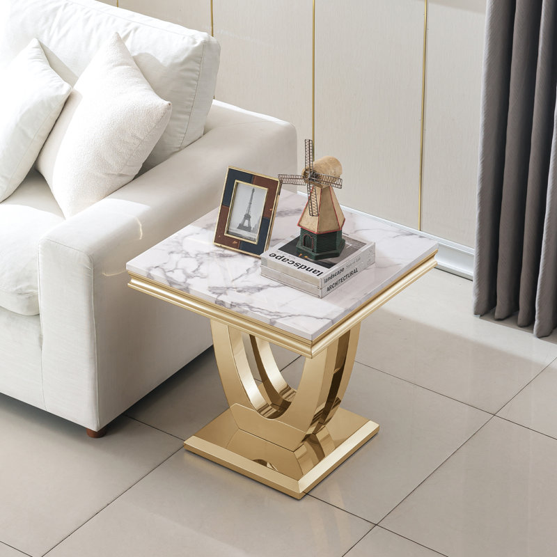 Table de bout Chiann, Blanc, Or
