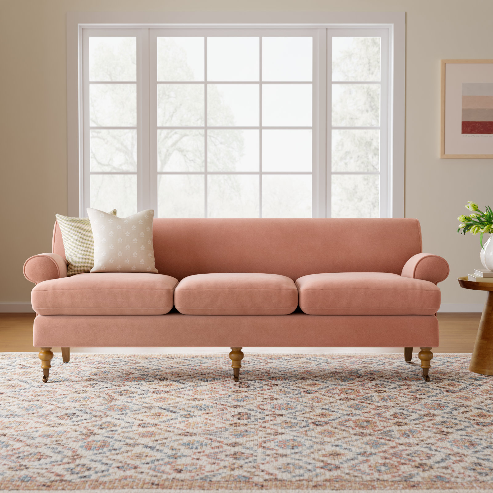 Harbor 88" Linen Sofa, Peach Orange Velvet
