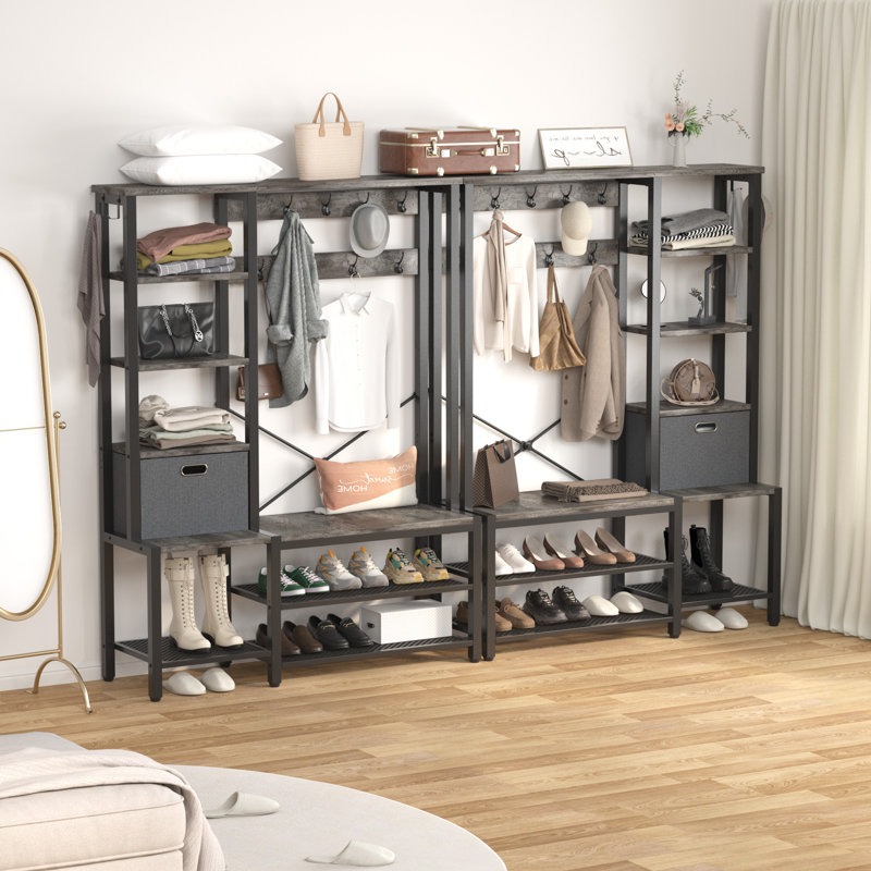 Faun 71" Hall Tree With Storage Bench, Grey