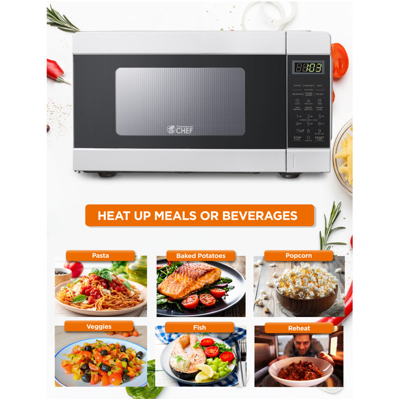 CHM Series COMMERCIAL CHEF 0.9 Cu Ft Microwave with 10 Power Levels, Push Button Microwave, White