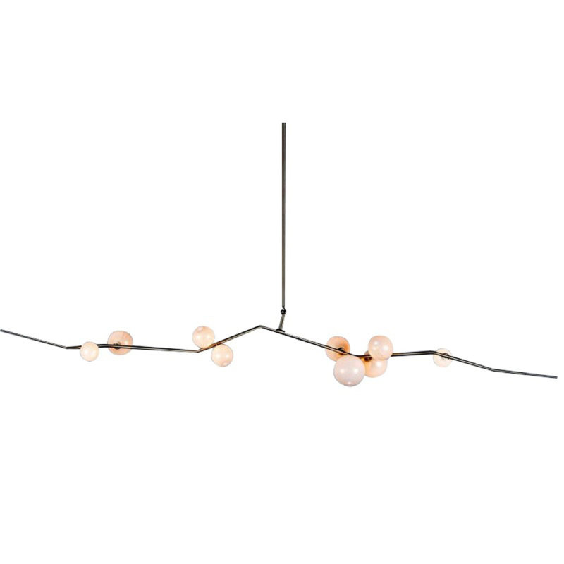 Lustre suspendu en laiton 12 lumières, Or brossé, Transparent, 40” Wide x 12” Depth x 12” Height