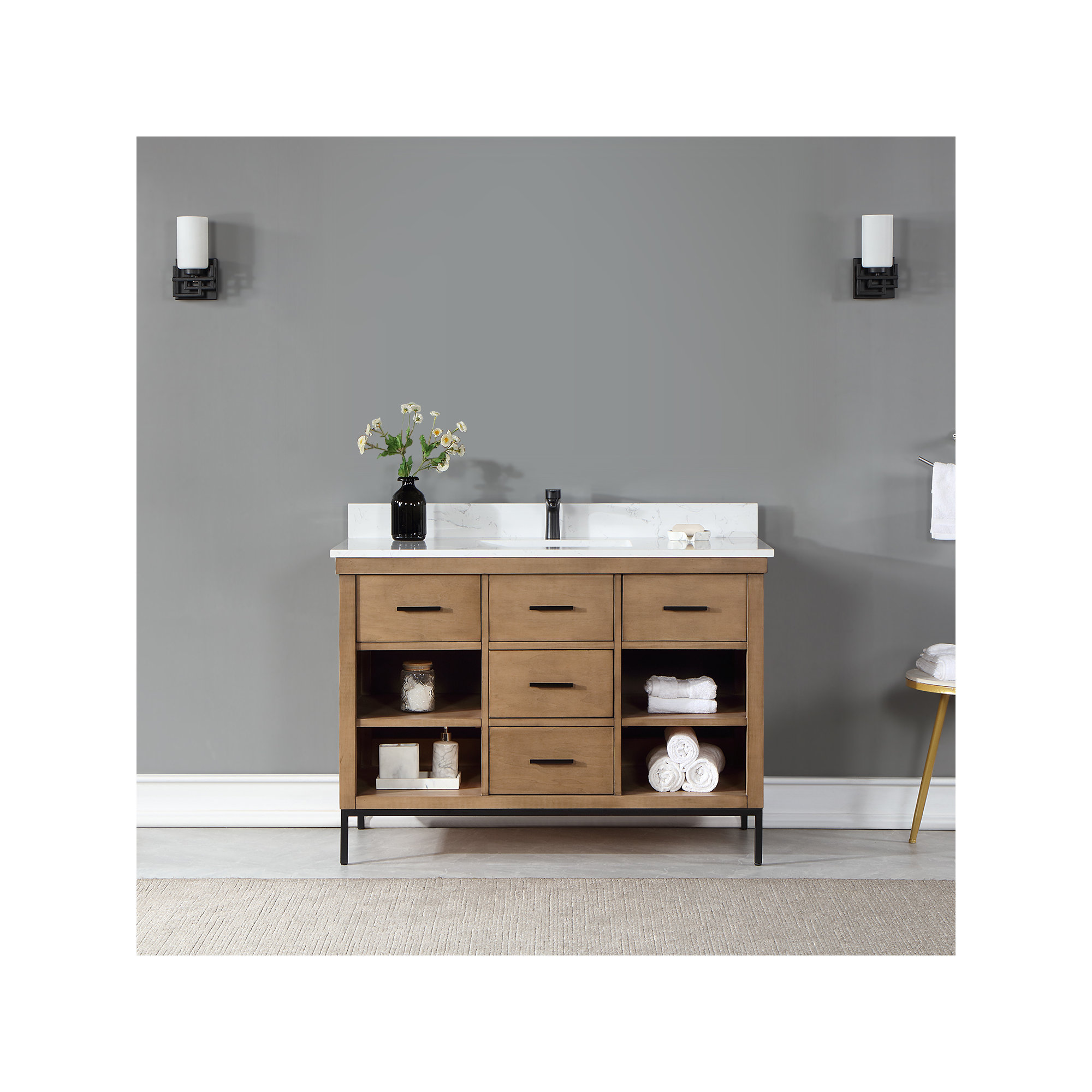 Kesia 48'' Single Bathroom Vanity, Matte Black, Brown