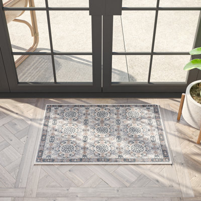 Tapis d'intérieur crème / gris / bleu à volutes de style oriental Hoban pour le salon, la chambre à coucher et la salle à manger