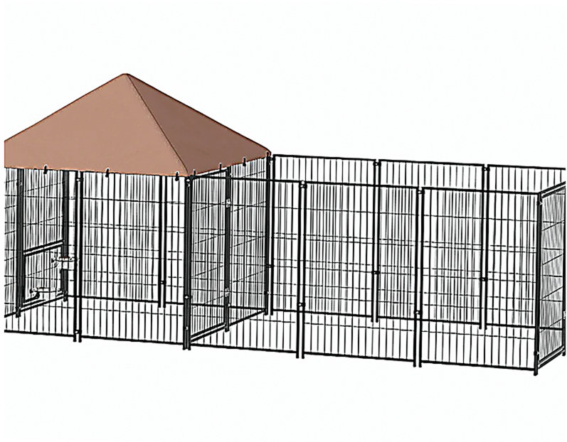 Grand chenil d'extérieur pour chien avec bols rotatifs et à hauteur réglable, auvent imperméable et résistant aux rayons UV, café