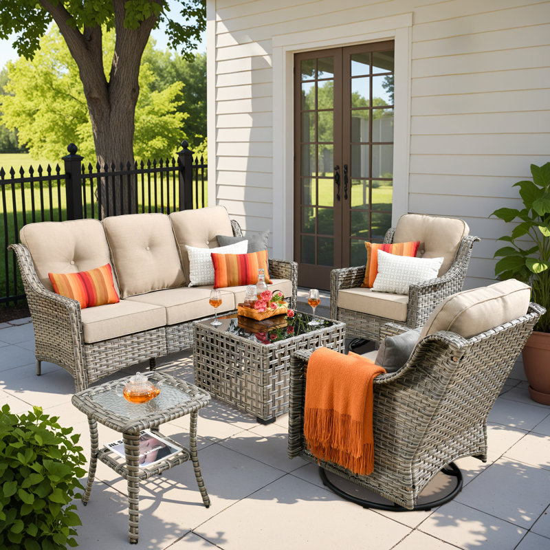 Daliya Wicker 5 - Person Patio Conversation Set with Cushions, Beige