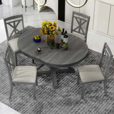 Ensemble 5 pièces de table de salle à manger rétro et 5 chaises rembourrées