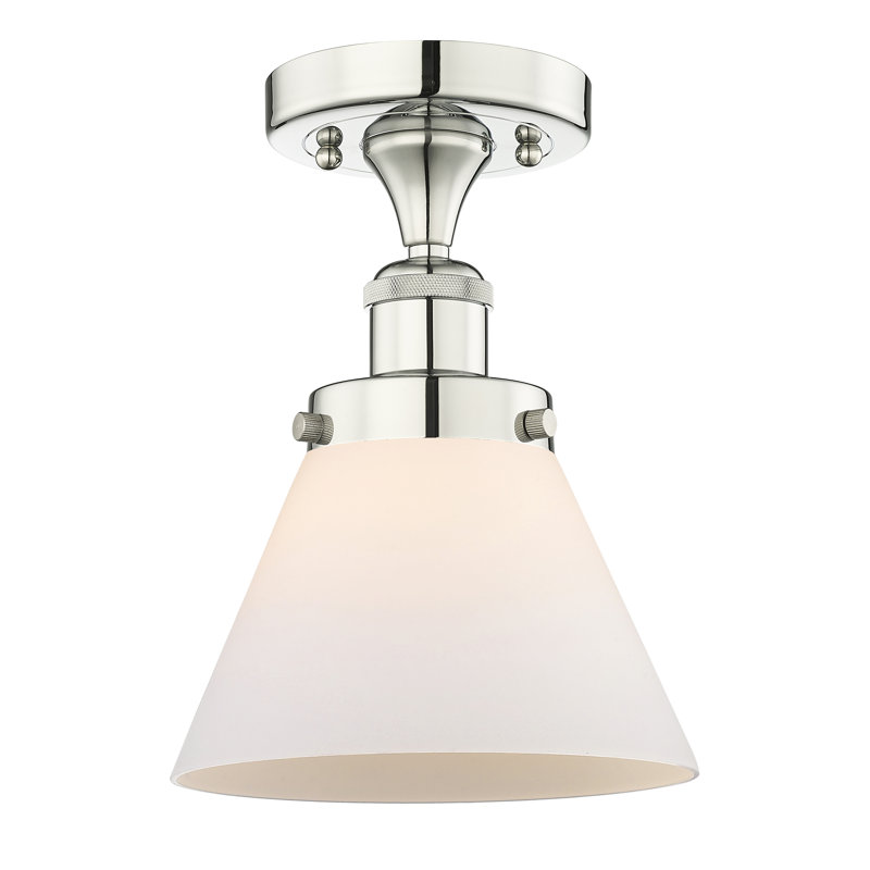 Plafonnier semi-encastré 1 lumière Cone, Nickel poli, Blanc mat