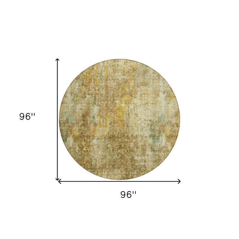 Tapis d'intérieur rond lavable abstrait beige et doré 8 pi