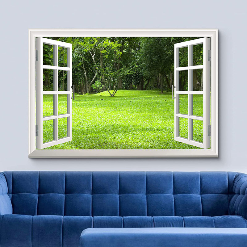 Window Scenery " View To Garden Green Grass In Spring "
