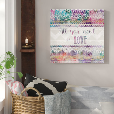 « boho love », art textuel sur toile tendue