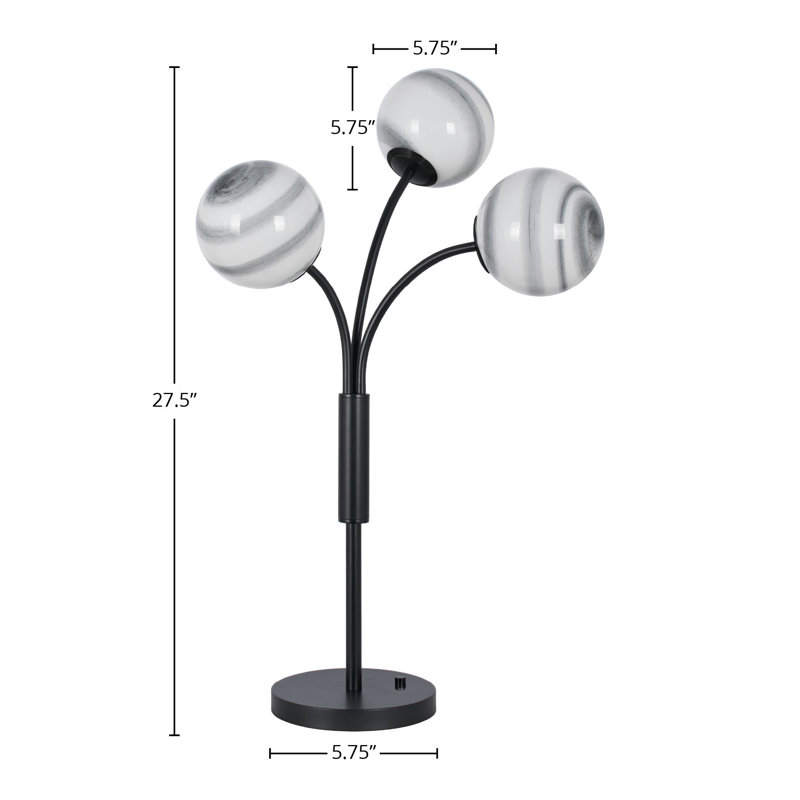 Lampe de table 3 lumières DEL en métal, Noir, noir, noir, noir, Noir/transparent