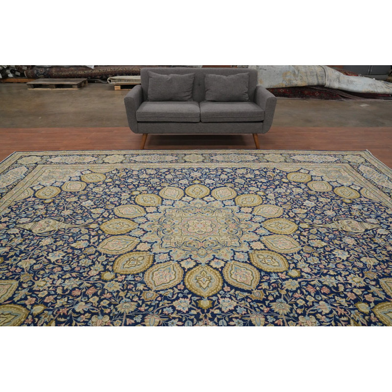 Grand tapis traditionnel rétro bleu floral 10 x 13