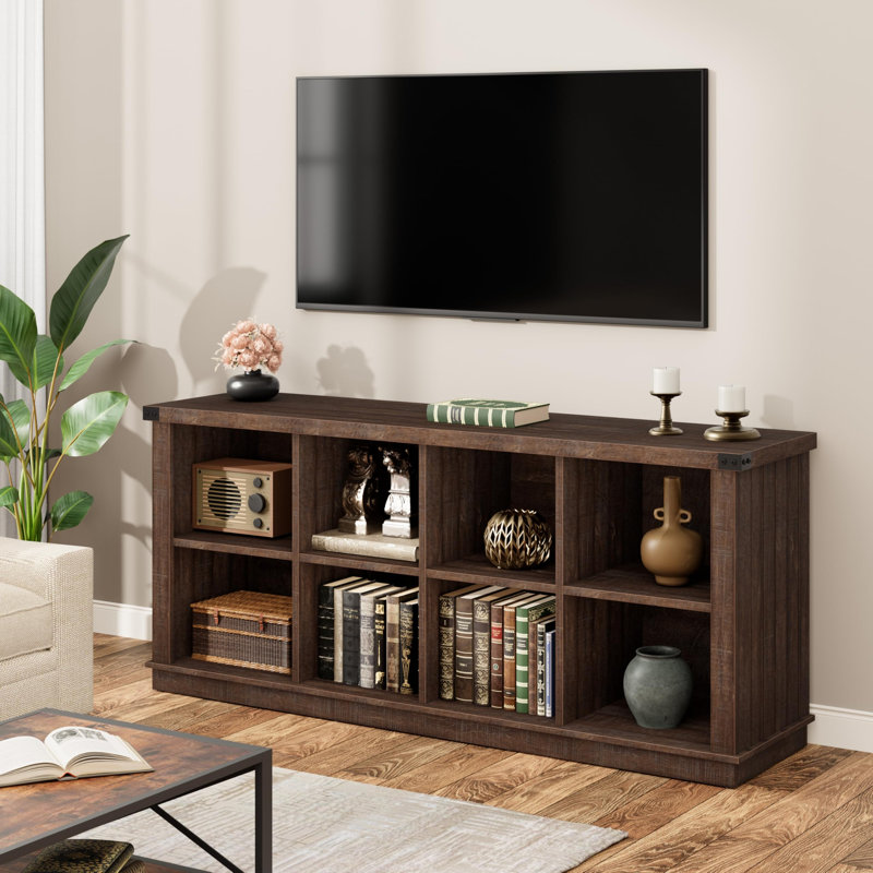 8-Cube Rustic Farmhouse Bookshelf, 2-Tier Horizontal Wood Storage Cabinet for Living Room, Entryway, or Office, Brown