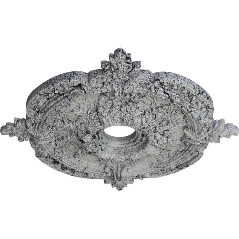 Endurathane Benson Classic Ceiling Medallion, 28 3/8"OD x 3 3/4"ID x 1 5/8"P (Fits Canopies up to 6 1/2"), Hand-Painted Ultra Pure White Crackle Finish