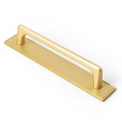Textured Backplate Point-To-Point Drawer Pull - Antique Brass, Vintage-Inspired Grid Pattern Handle For Cabinets & Furniture