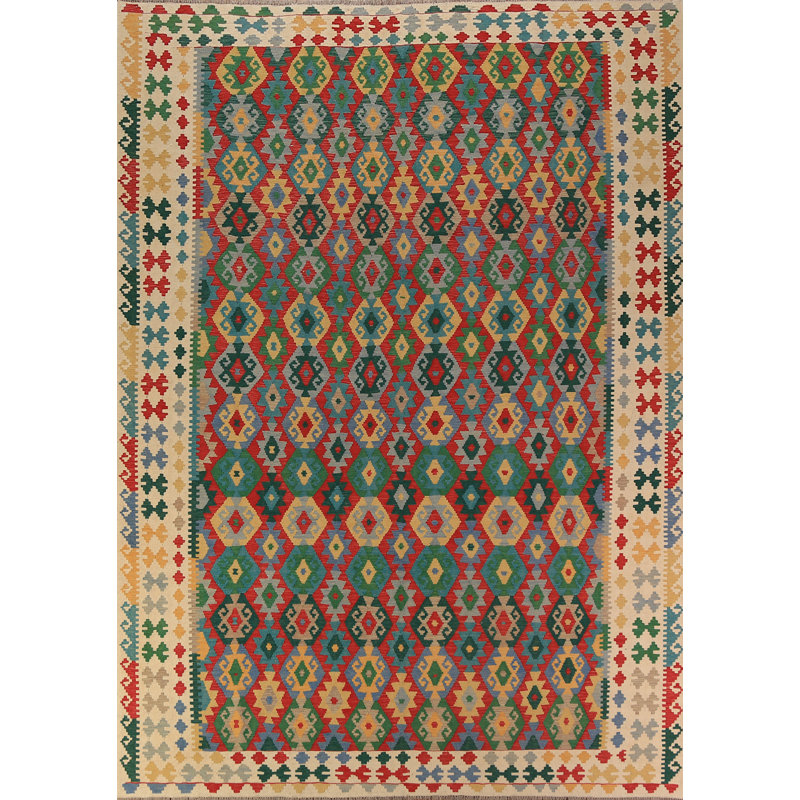 Geometric Kilim Reversible Wool Area Rug 8x11