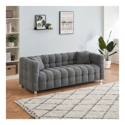 teddy fleece sofa 80 inch discharge in living room bedroom with two throw pillows hardware foot support