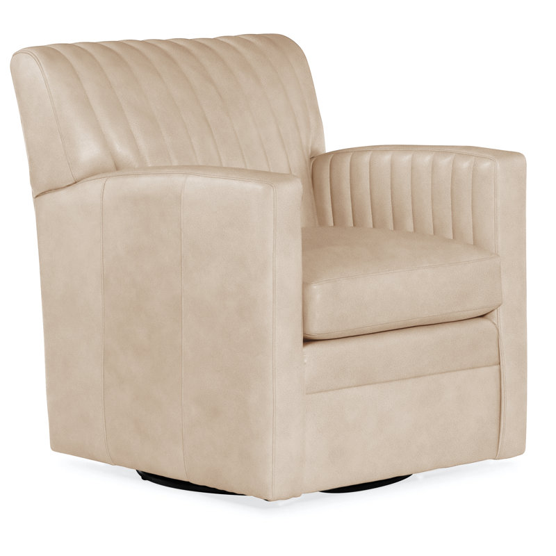 Barnabus Swivel Club Chair, Aline Light Gray Stonewash Genuine Leather