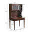 Bureau en bois massif brun de 39,37 po avec bibliothèque, armoire en verre arquée avec bande lumineuse à DEL et tiroir.