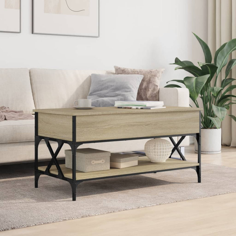 Mahood Lift Top Four Leg Coffee Table with Storage, 50cm H x 100cm W x 50cm D, Sonoma Oak