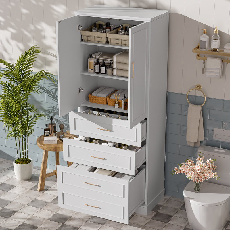 Armoire à linge autoportante pour rangement de salle de bain, Blanc