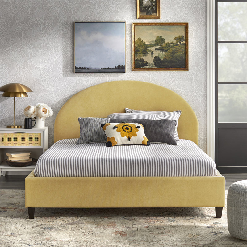 Upholstered Panel Bed, Pale Yellow