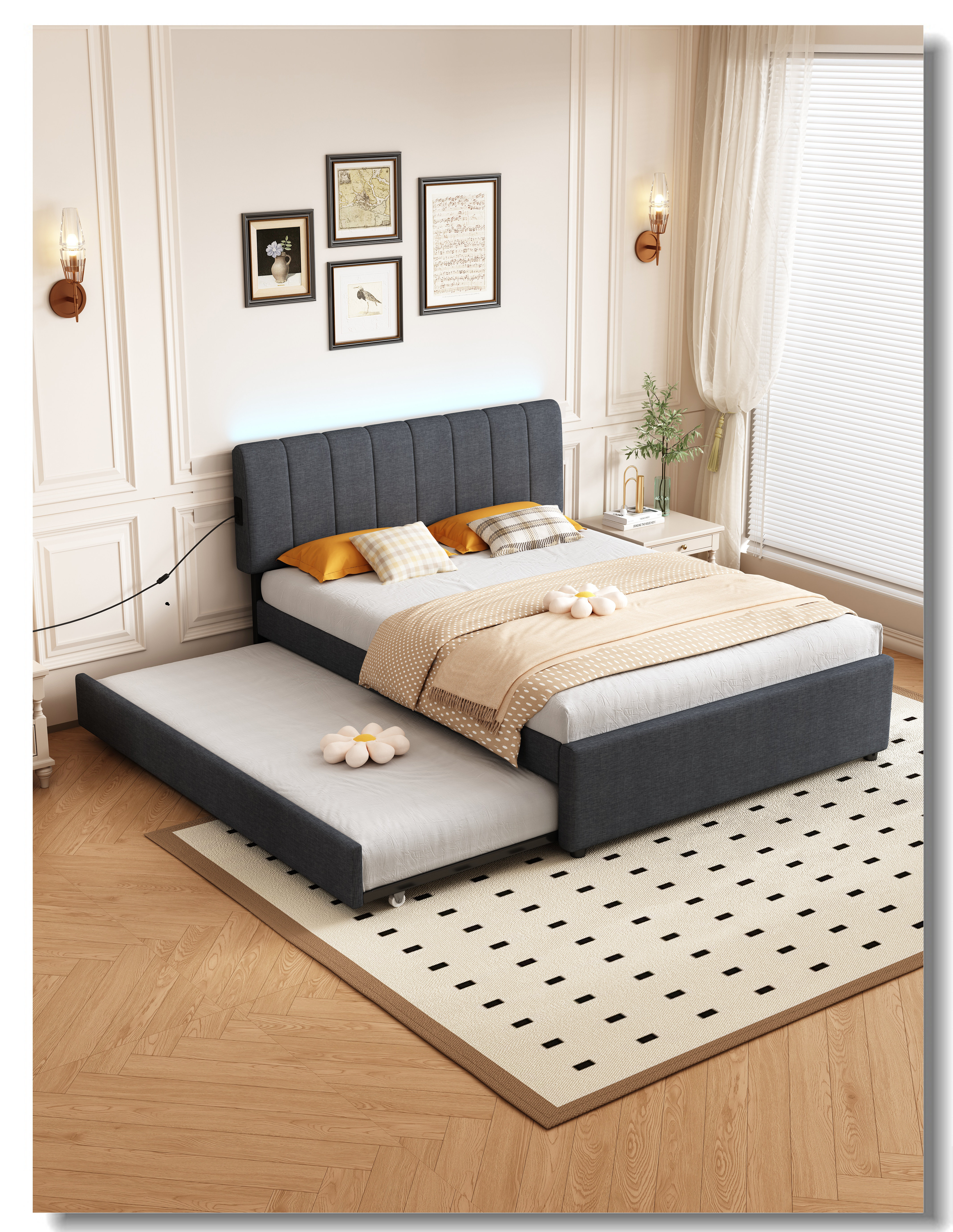 Latitude Run® Full Size Upholstered Platform Bed With Twin Trundle And ...