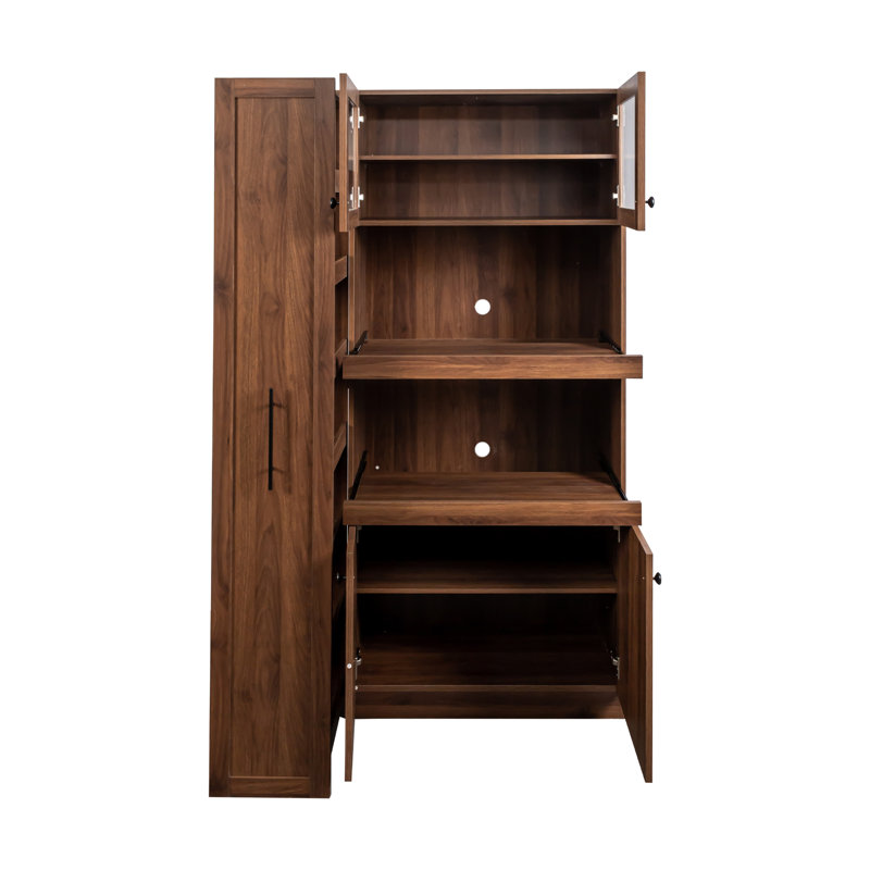 Expandable Farmhouse Kitchen Cabinet with Multi-Tier Pull-Out Storage Shelf System