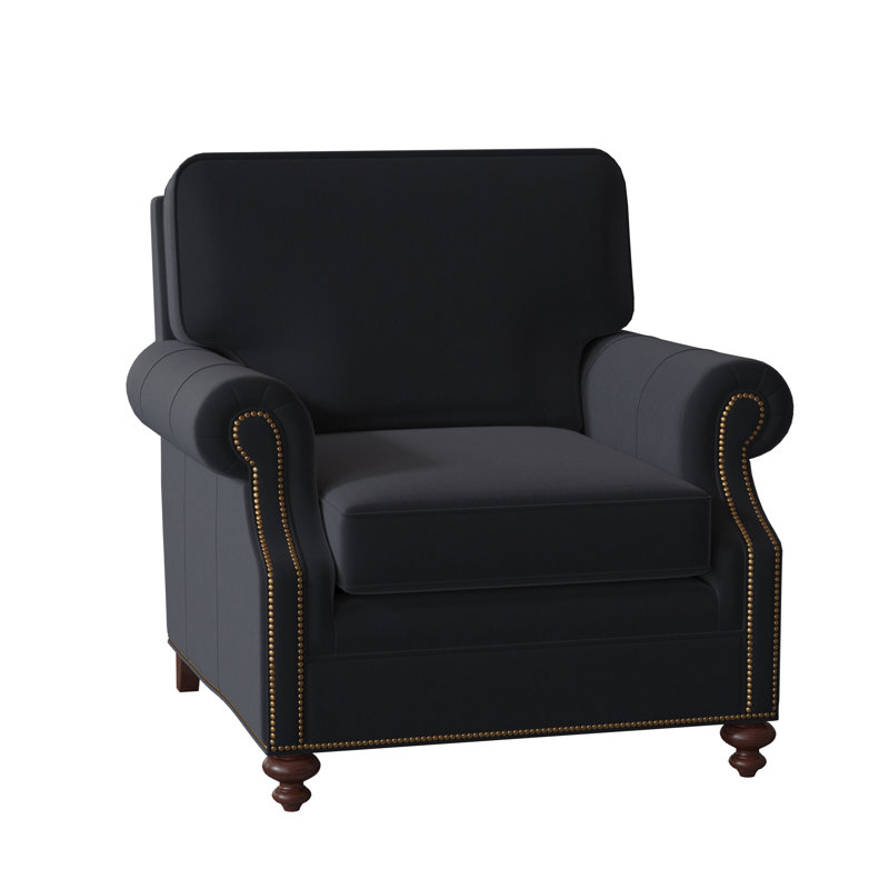 West Haven Club Chair, No Nailhead, Mahogany, Aline Light Gray Stonewash Genuine Leather