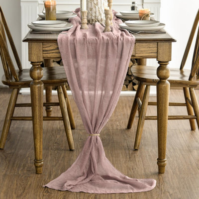 Dusty Pink Boho Gauze Wedding Cheesecloth Table Runner 300 cm | Valentine's Day Seasonal Fabric Kitchen Dining Holiday Table Decor for Home Party