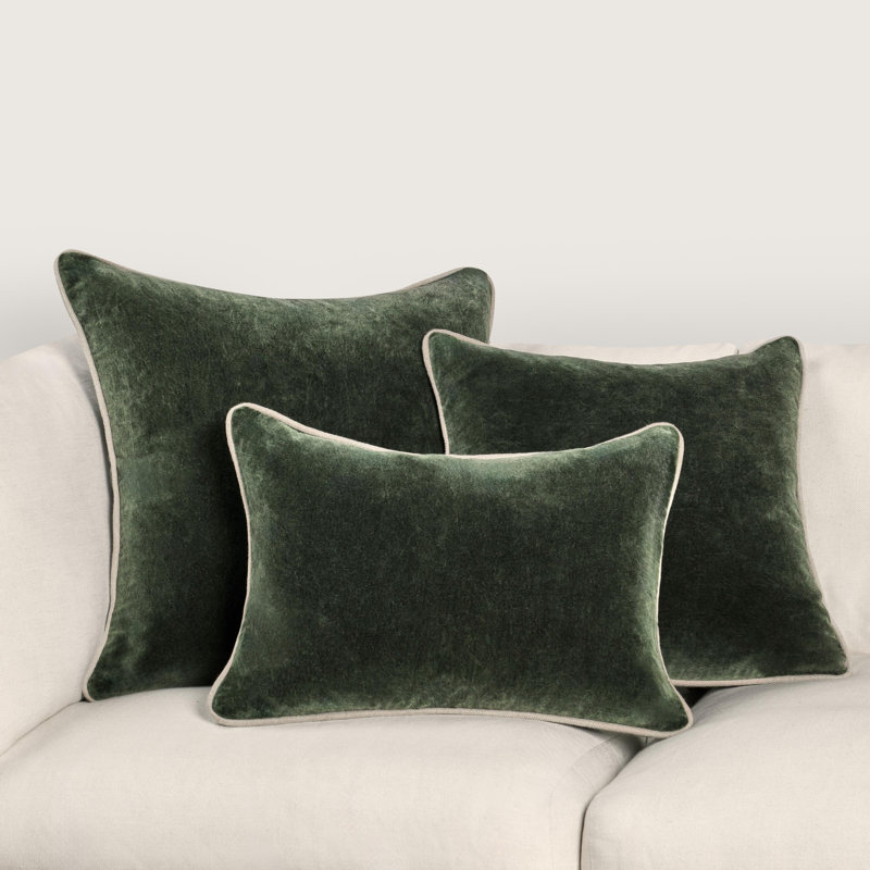 Harriet Cotton Throw Pillow, Forest Green, Square 22"