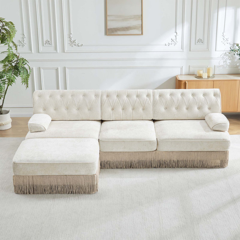 Canapé modulaire Cloud avec jupe à pampilles et capitonnage à boutons Cloud, Beige