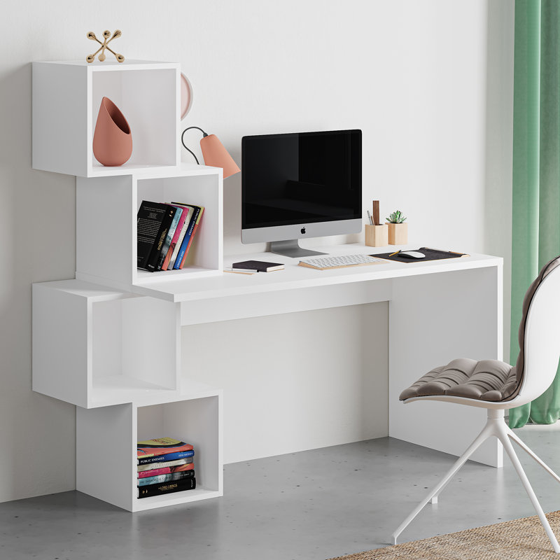 Francella Desk - Modern Asymmetric Design with Ample Storage, White