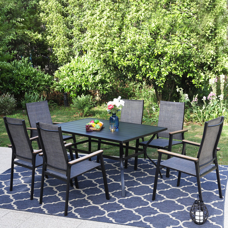Jackie 6 - Person Patio Dining Set with Rectangular Table, Grey
