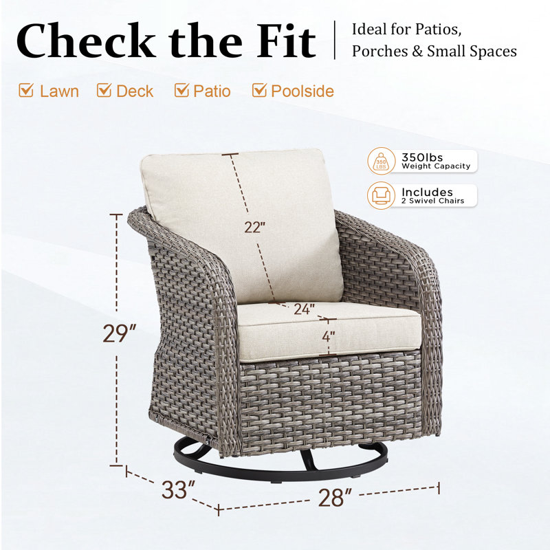 Chaise d'extérieur pivotante en osier avec coussins (ensemble de 2)