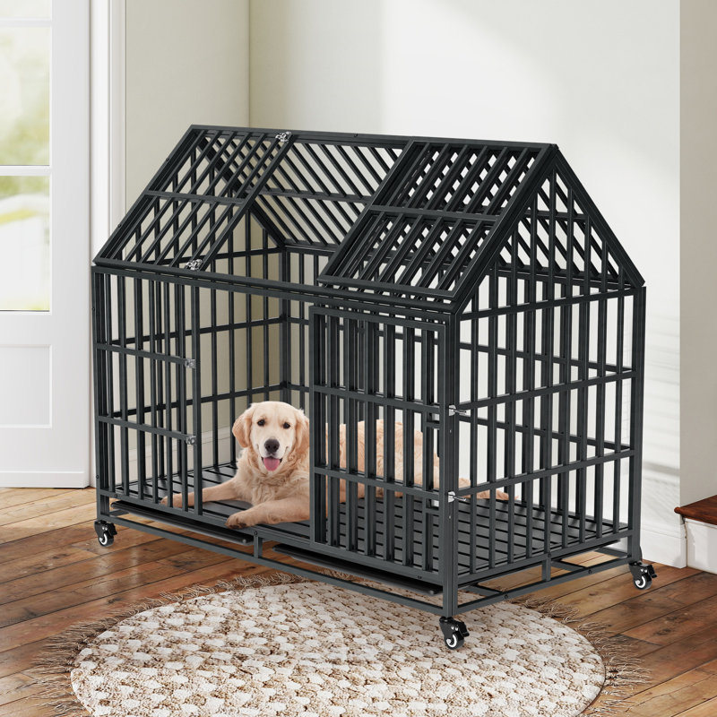Cage pour chien spacieuse de 52 po avec structure en métal robuste et mobilité facile